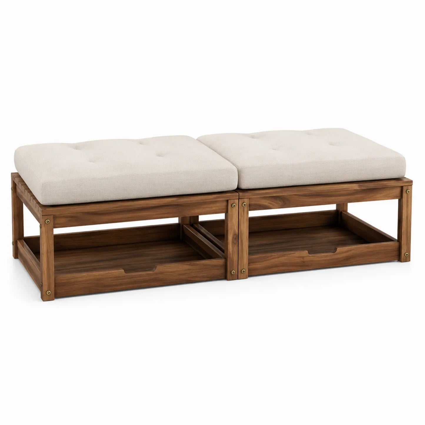 Banco de Exterior de Madera con Cojines Beige 120x60x30 cm
