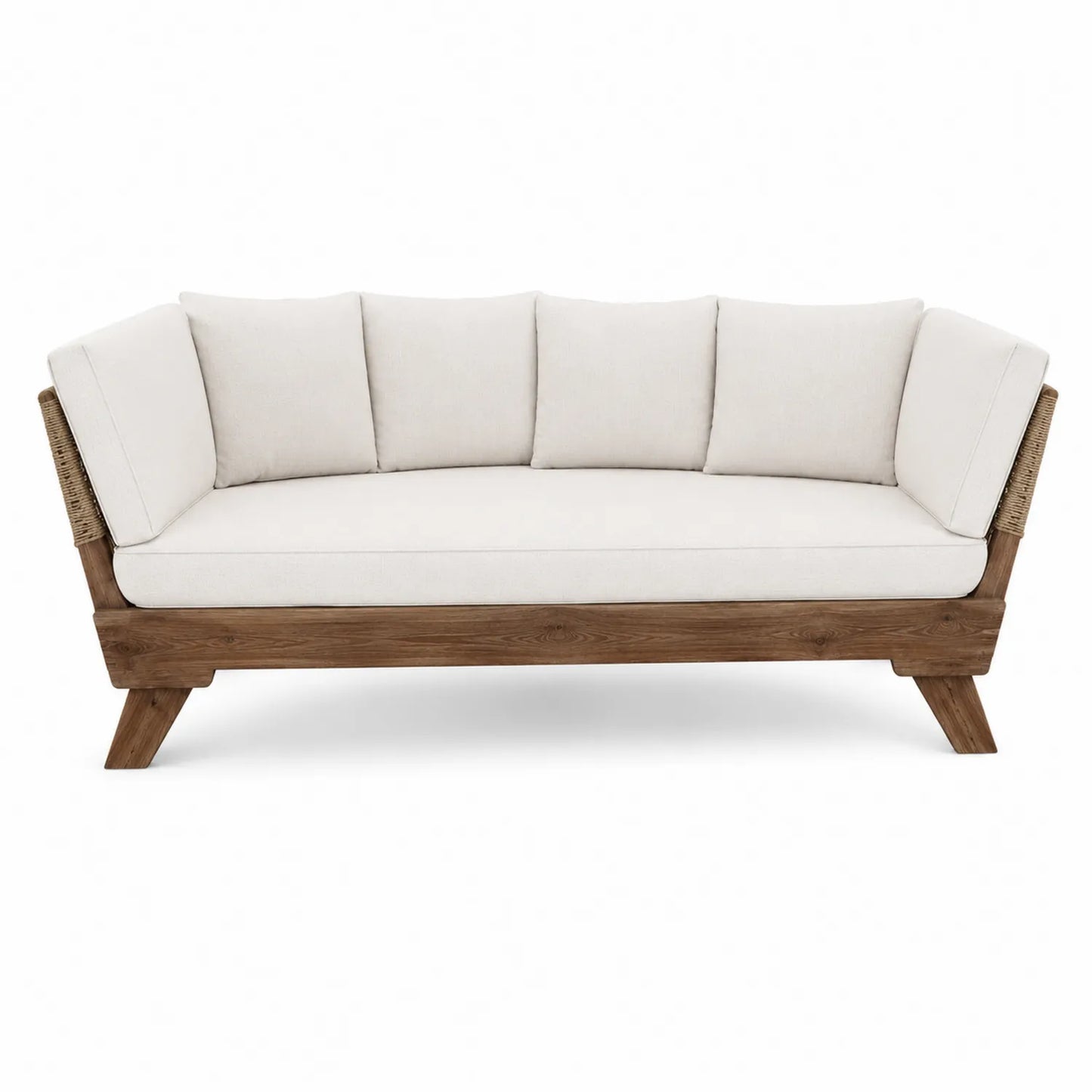 Sofá de exterior de madera de teca con cojines crema 200x85x75 cm