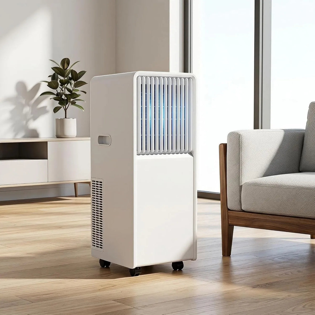 HUANQIN Ar condicionado 24H, Timer, 14000 BTU, Ar condicionado Móvel 12000 BTU Refresca 32 m2, Comando à distância, Desumidificador e Ventilador, Kit de Janela para