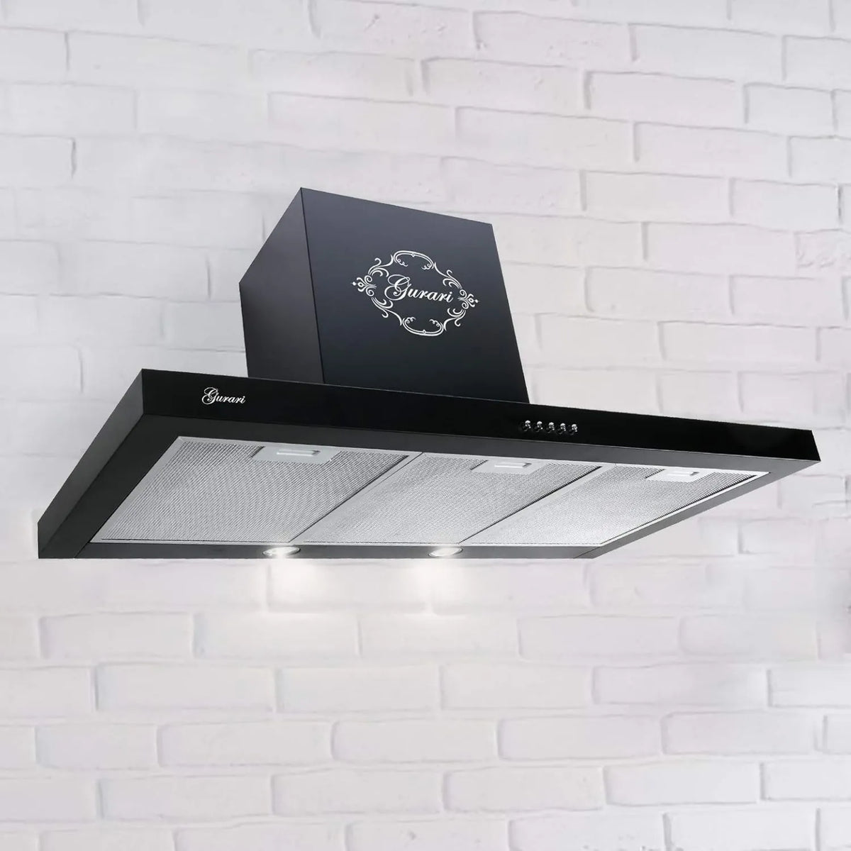 Gurari exaustor, 90 cm, 1000 m3/h, capa de cozinha, 3 velocidades, instalação de parede, preto, LED