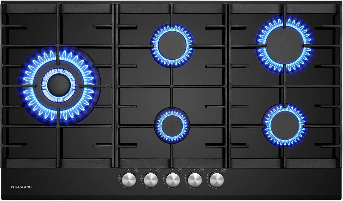 Cozinha com forno, 87 cm, 5 lareiras, 10400 W, GASLAND GH2905BG1FC, encastrado, preto, fogão a gás 5 zonas, 10400W