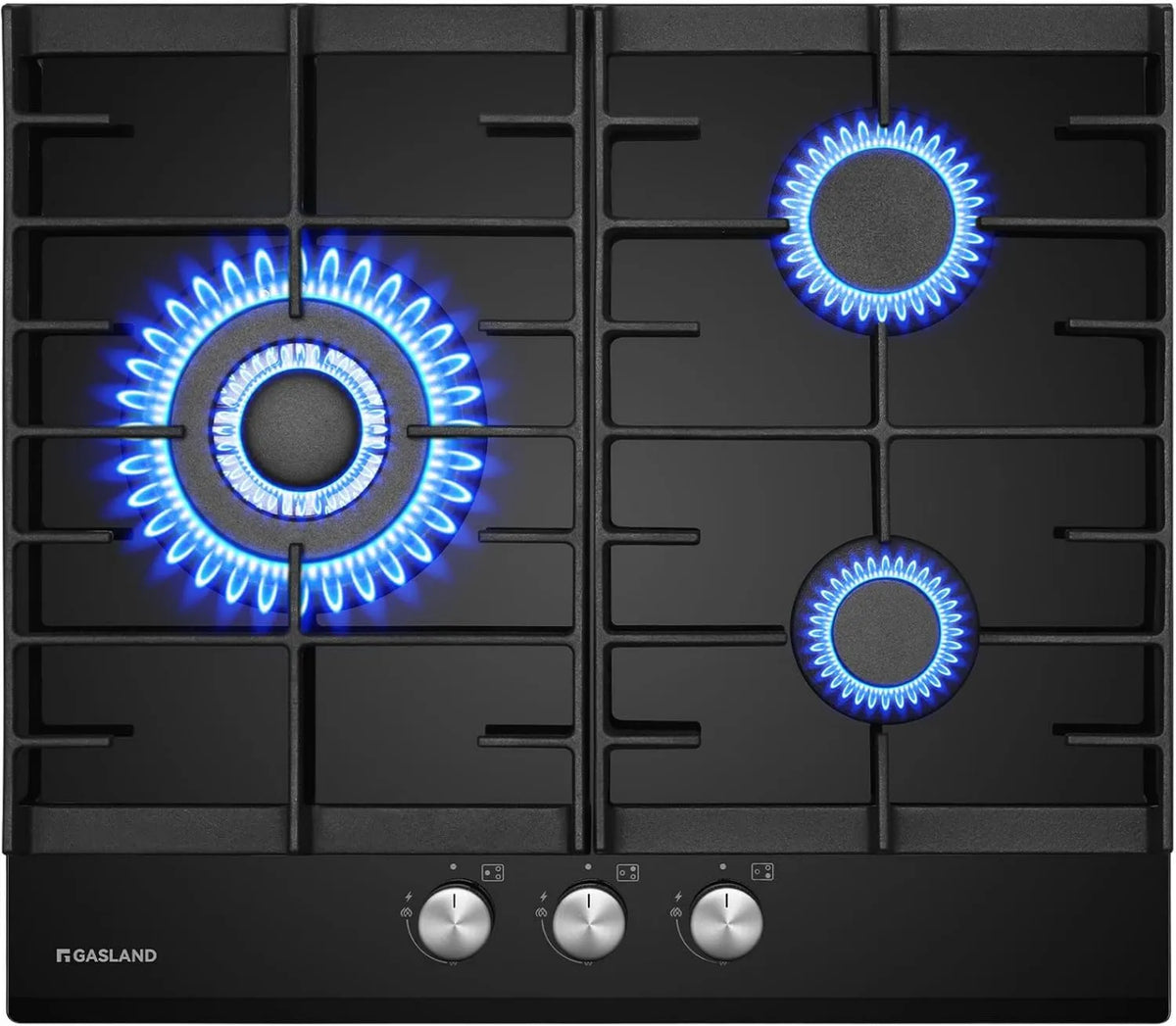 Placa de gás, 60 cm, 6200 W, GASLAND GH603BF, built-in, placa de gás, 4 lareiras com queimador de wok triplo, compatível