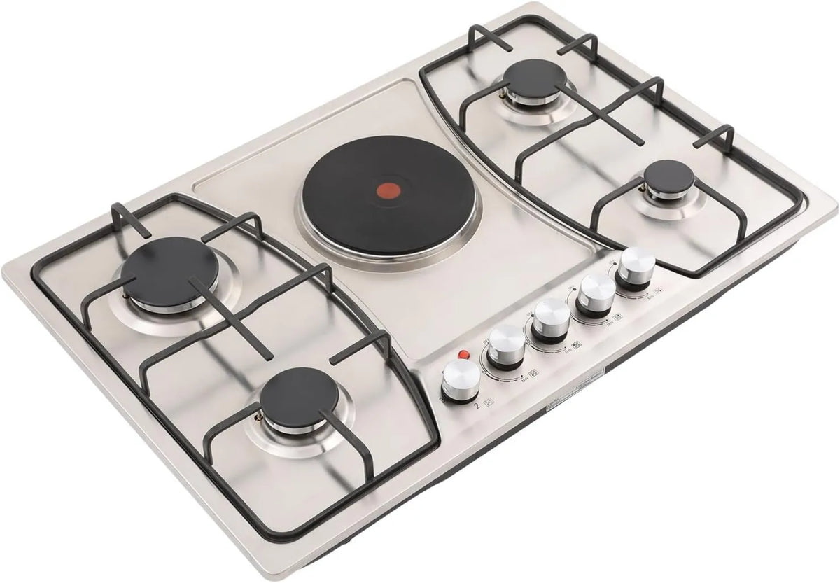 jiongcln Placa de gás, 76 cm, 230 V, encastrada, aço inoxidável, placa de gás