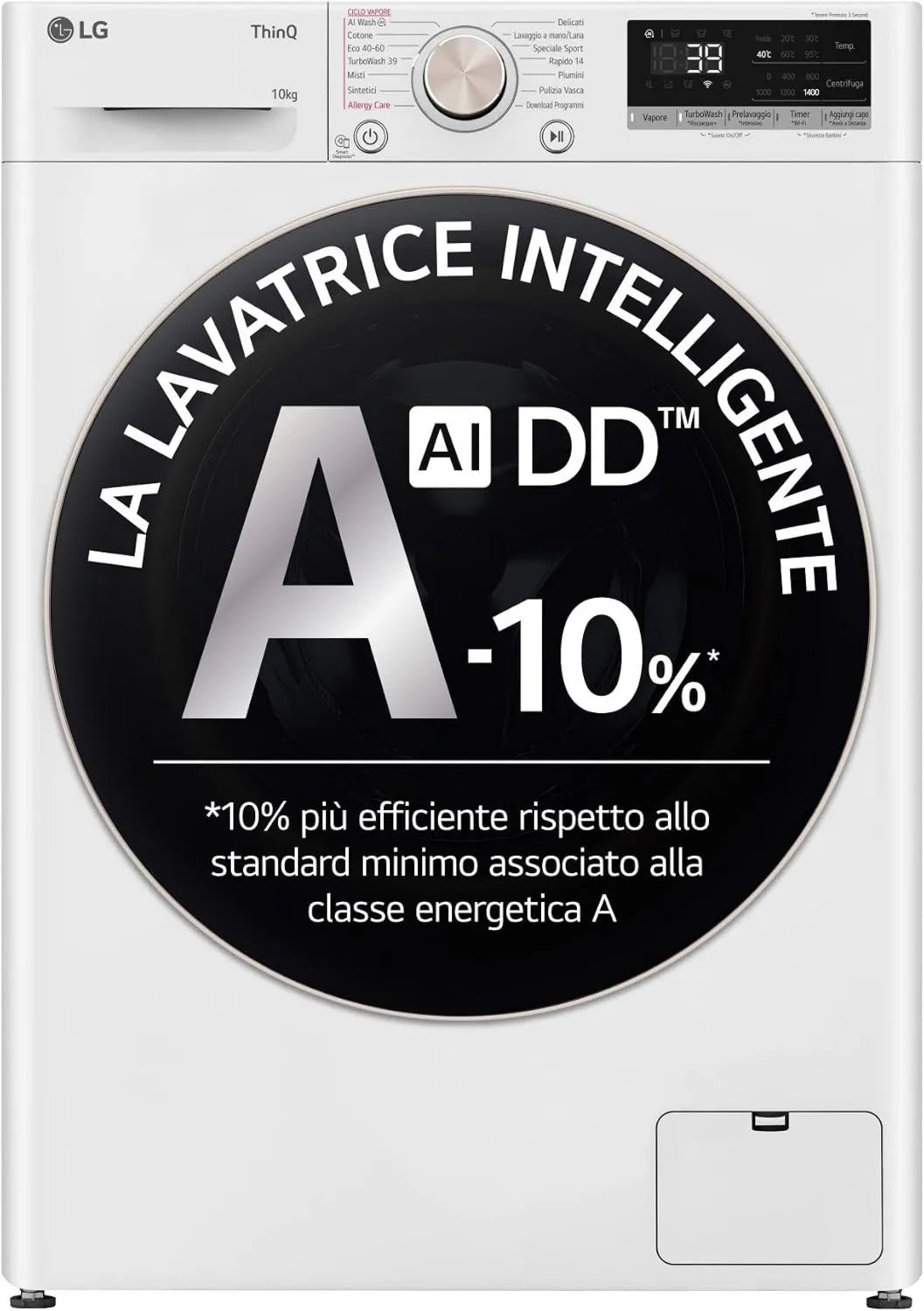 LG F4R7010TSWG Máquina de lavar roupa, 7 programas, 10 kg, classe energética A, independente, Wi-Fi, vapor, branco, 1400 TurboWash 360 Towers, Série R7, Máquina