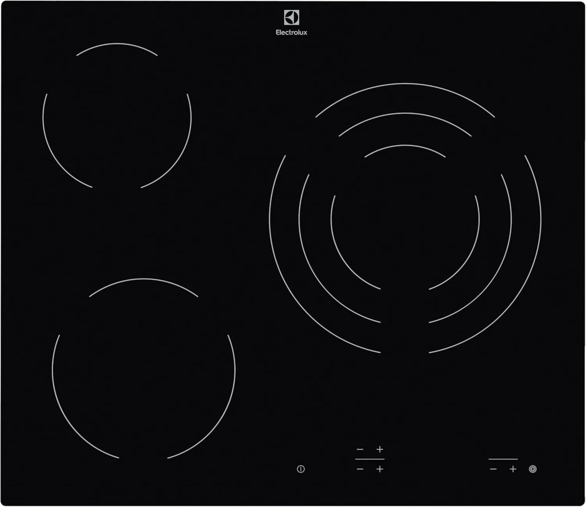 Electrolux EHF6232IOK Placa de vidro cerâmico, 60 cm, 3 lareiras, instalação gratuita, toque, travamento, preto, série 300, 3 zonas de cocção, indicadores de