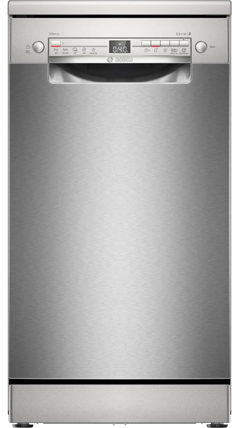 Bosch SPS2HMI02E Máquina de lavar loiça, 45 cm, Home Connect, formato fino, cesta superior ajustável de 3 altura, aço escovado anti-traço, Série 2