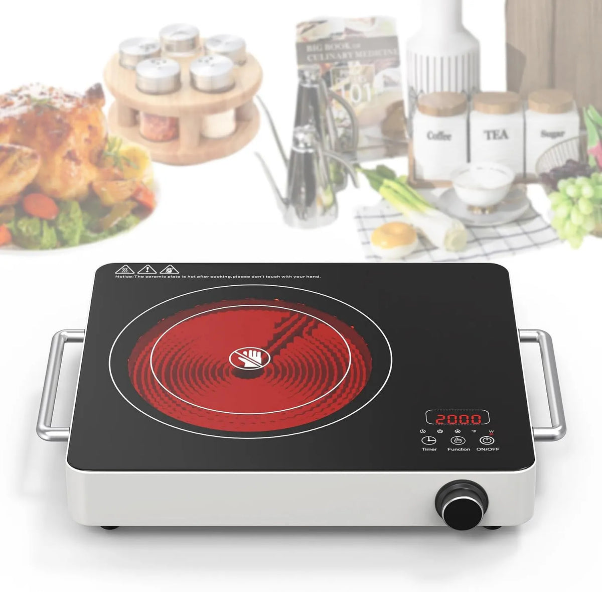 Placa de cozinha, 2000 W, 220 V, toque, temporizador, bloqueio, 10 níveis de potência, segurança infantil e 4 horas temporizador, placa VBGK