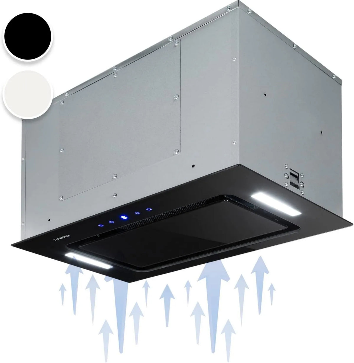 KLARSTEIN exaustor de sucção, 52 cm, 467 m3/h, capa de cozinha, built-in, instalação de parede, preto, filtro de alumínio, modo de reciclagem, conversível em