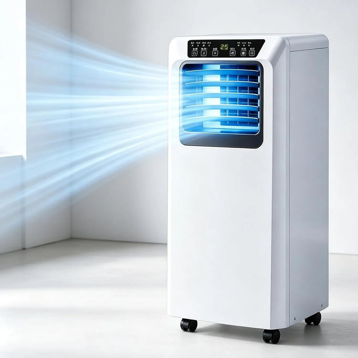 LHUITUI Ar condicionado 9000BTU, rodízios encastrados, rodízios de deslocamento, ar condicionado compacto sobre rodas com cabos integrados 9000BTU, quatro rodízios