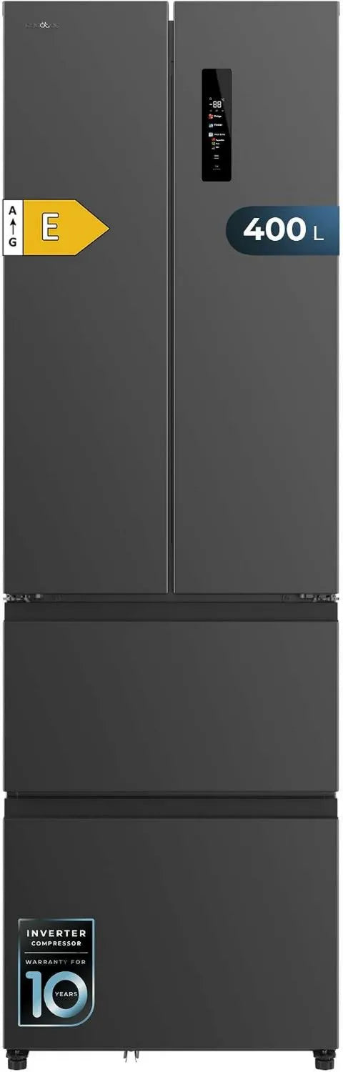 Cecotec Bolero CoolMarket Combi F2D Congelador, 400 L, No Frost, Inversor, aço inoxidável, armário congelador, aço inoxidável escuro, NoFrost, modo ECO