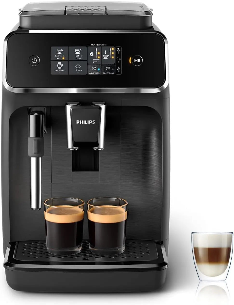 PHILIPS 2 bebidas, café máquina grão 2200, leite silencioso, mate preto EP2220/10, 100% moedor de cerâmica, HomeID app, expresso moedor com ecrã