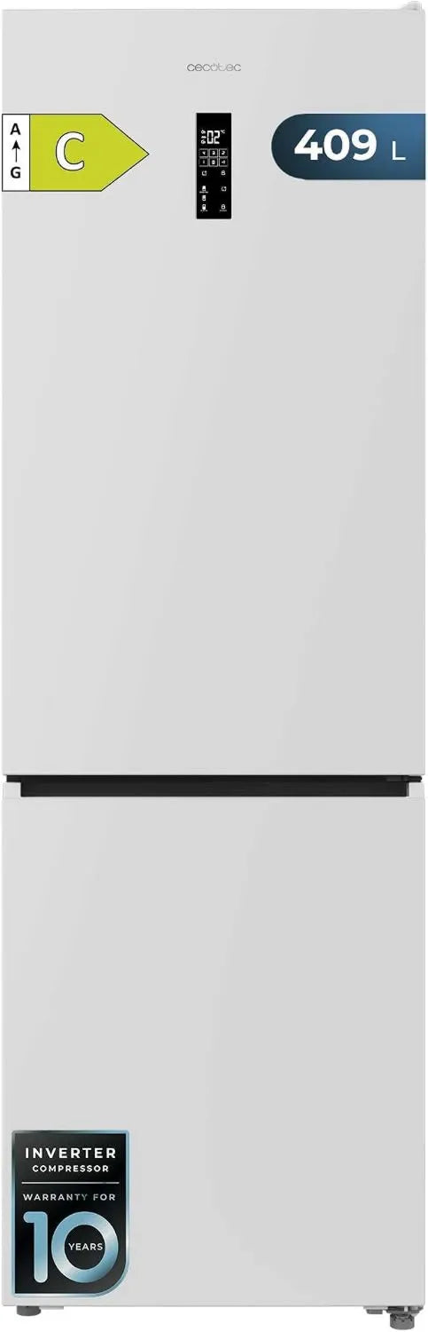 Cecotec Bolero CoolMarket Frigorífico Combi, 409 L, No Frost, Inversor, branco, MAX INSIDE com tecnologia VIP, Baixo consumo, Temperatura da gaveta