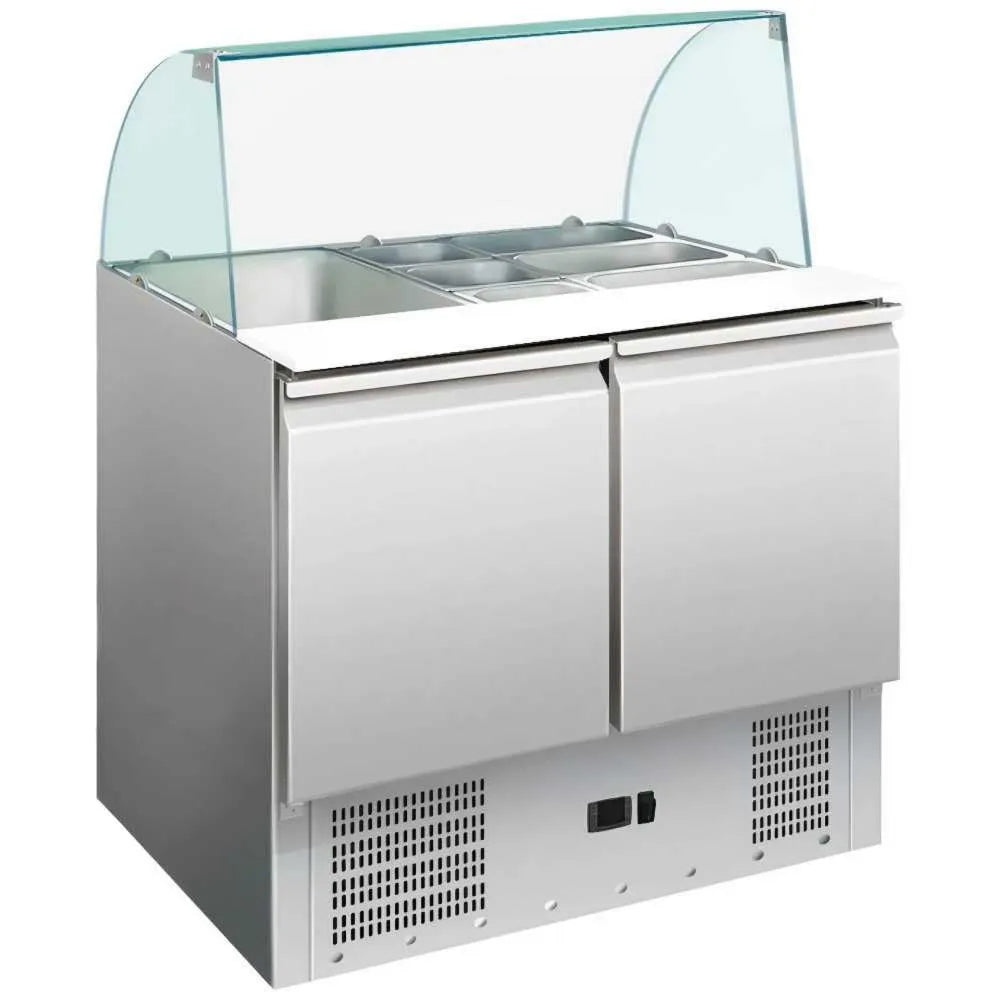 MBH - MAQUINARIA BAR HOSTELERÍA Modelo GN1, 1 GN1, MBH - Salada Refrigerada Profissional 2 Portas Compactas Vidro Bombardado 900x700 mm para restauração.