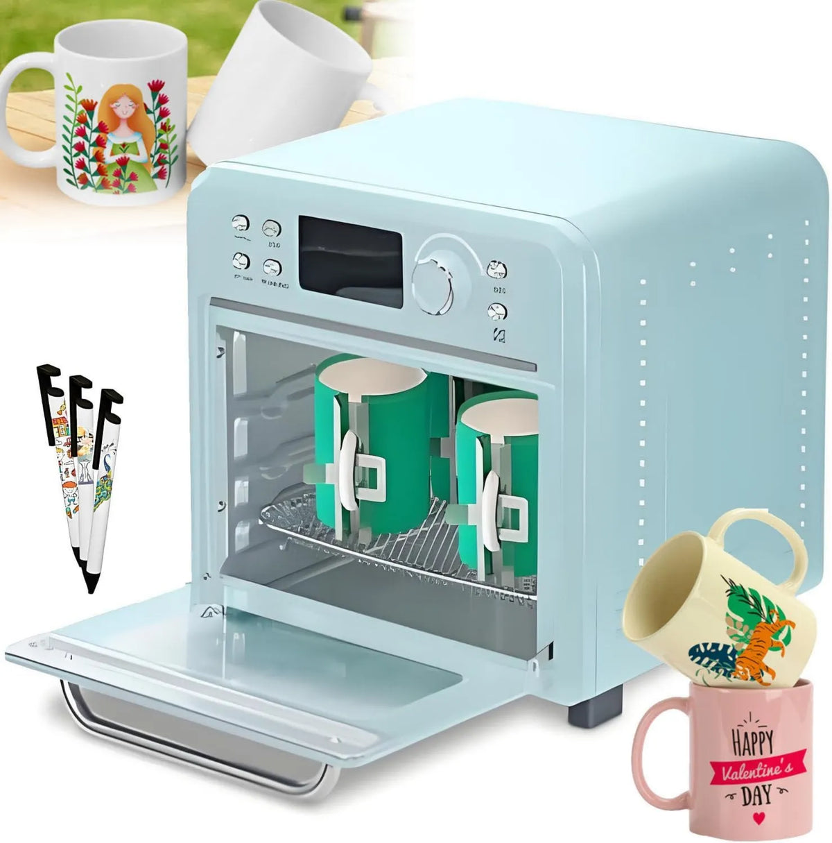 GLBMxDD Forno elétrico, 16 L, 1400 W, 360 ° Forno de convecção, forno de sublimação com resistência ao calor GA-nt, controlo digital para a transferência
