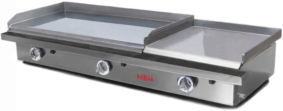 MBH - MAQUINARIA BAR HOSTELERÍA Produto Plancha de gás industrial 800 x 400 mm cromado duro e 400 x 400 mm laminado em aço para hotéis.