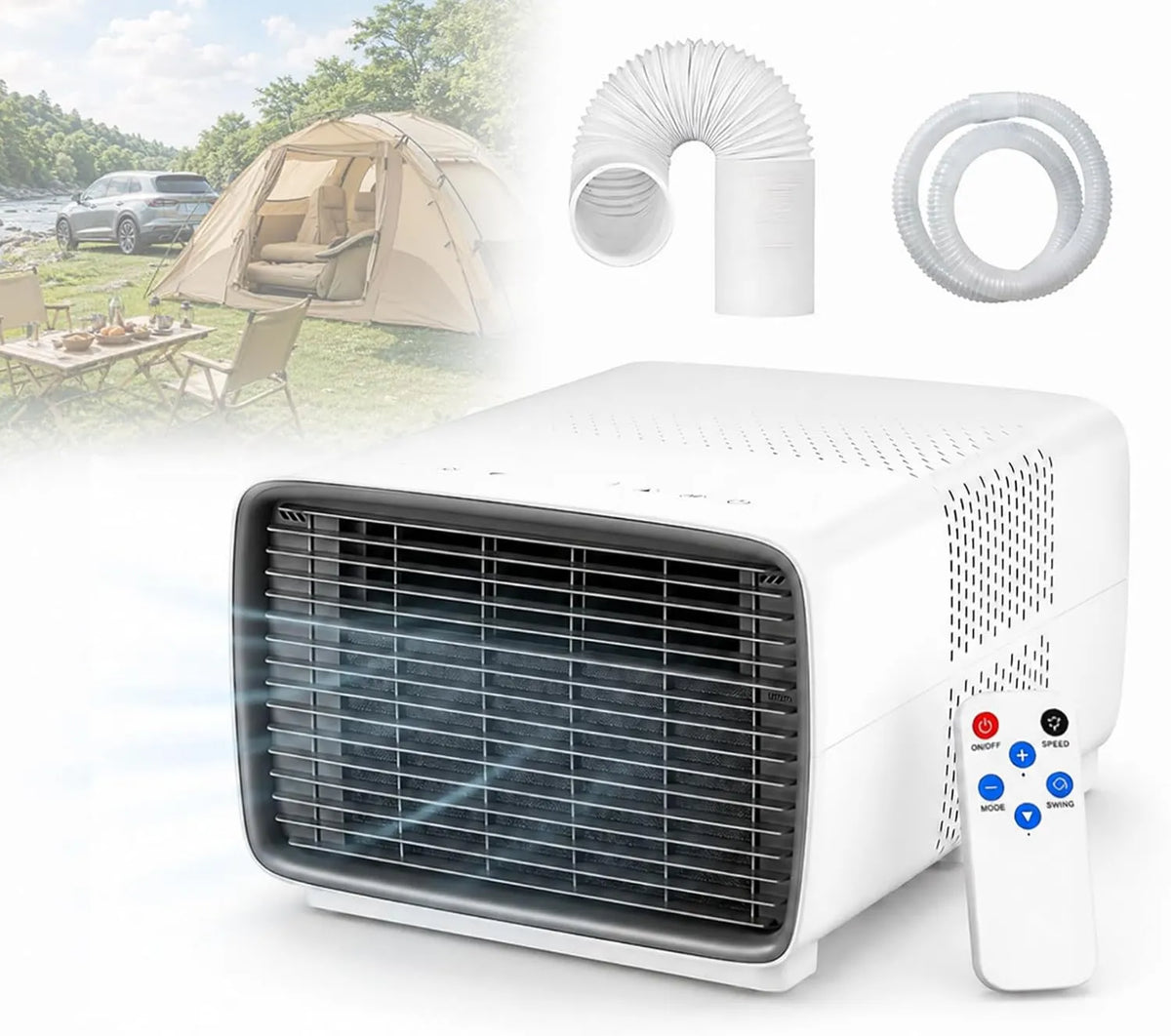 HCAUYNN Ar condicionado 1-12H, 400 × 300 × 255mm, 900 W, 45 dB, Timer, Frigorífico 900W, Comando à distância, Mini-sala, Estúdio e Ar condicionado de secretária