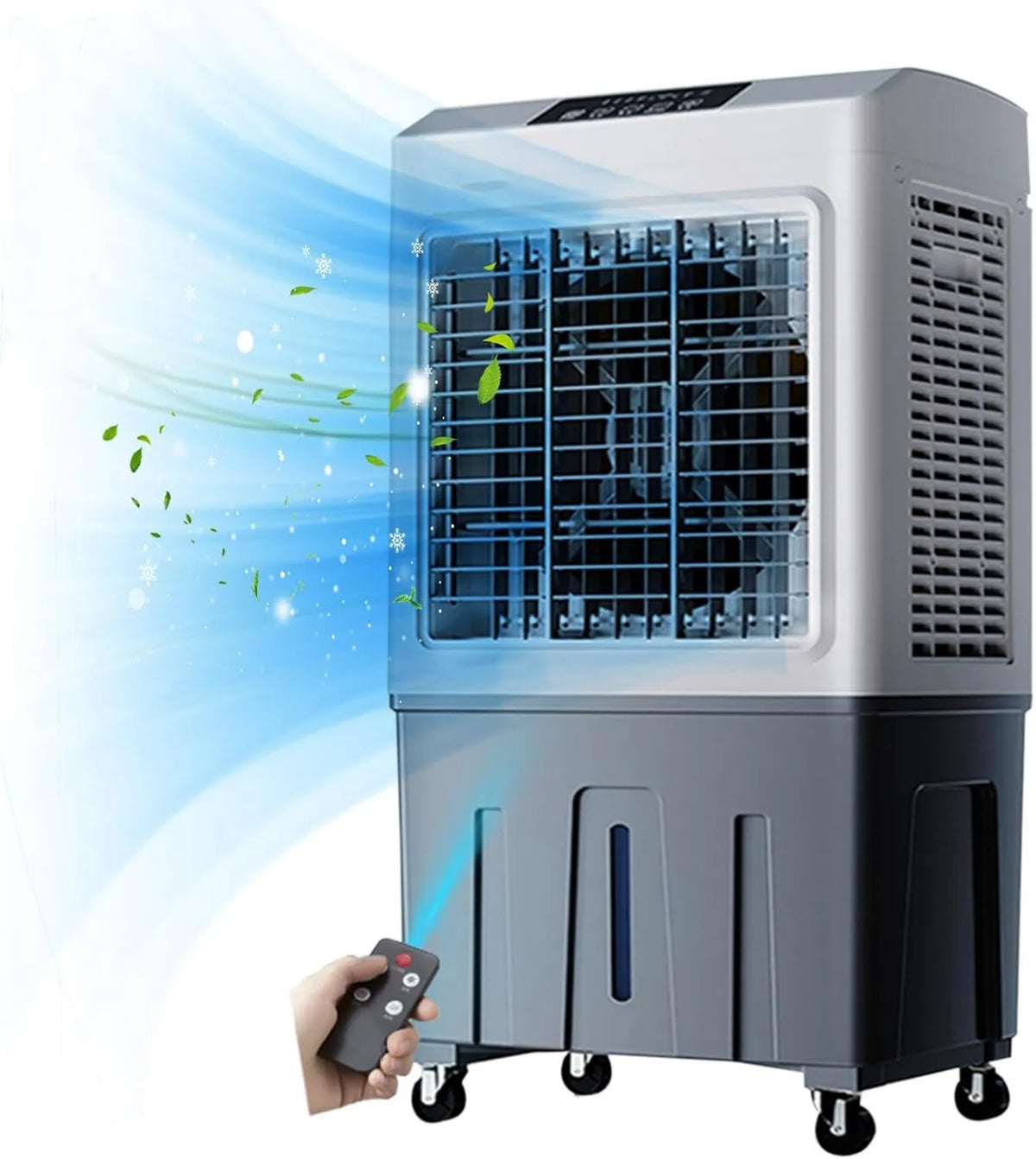 Generic Produto tanque de água 60 l, climatizador evaporativo com 4 rodas universais, oscilação de 120°, 3 velocidades de arrefecimento