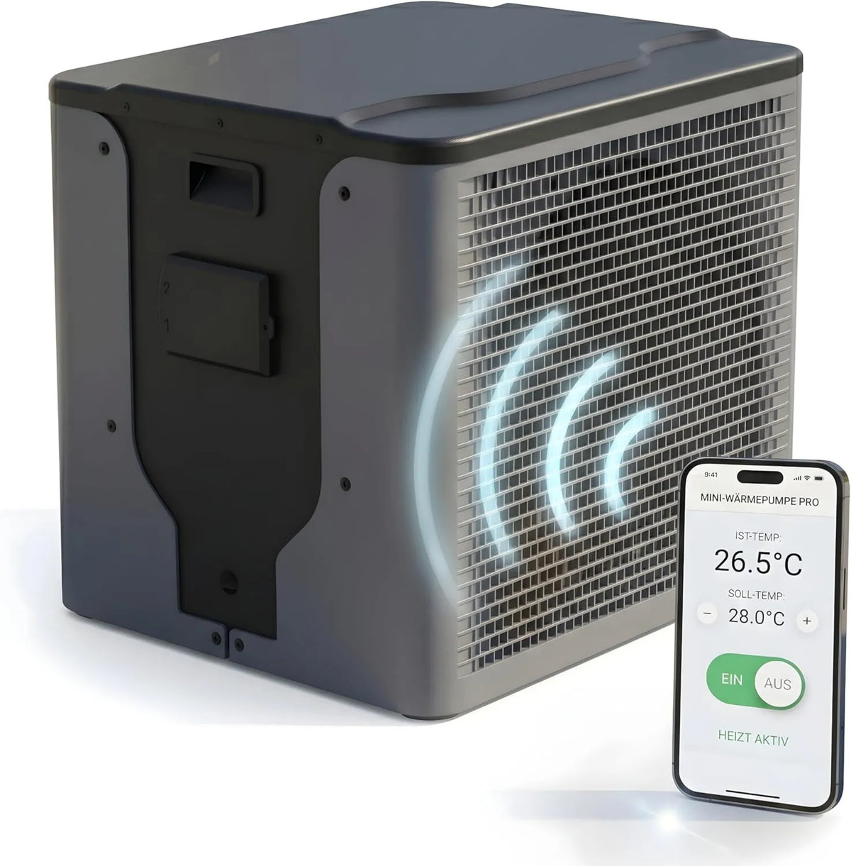 Radiador elétrico, 000 L, Wi-Fi, aplicação, bomba de calor poolomio® Mini para piscina 5 kW com controlo por aplicação WiFi - Aquecimento