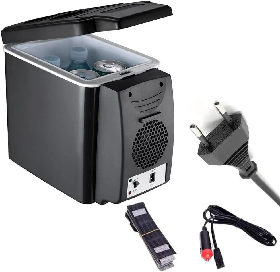 QUUGAR Frigorífico, 6 L, portátil, silencioso, preto, capacidade 6L, função quente, frio, para o quarto, escritório e carro