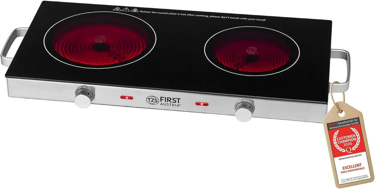 TZS First Austria Cozinhar utensílio, 2800 W, camping, TZS Primeiro Áustria, TZS Primeiro Áustria - Placa de Cozinha Vitrocerâmica de infravermelho duplo TODOS os tipos de