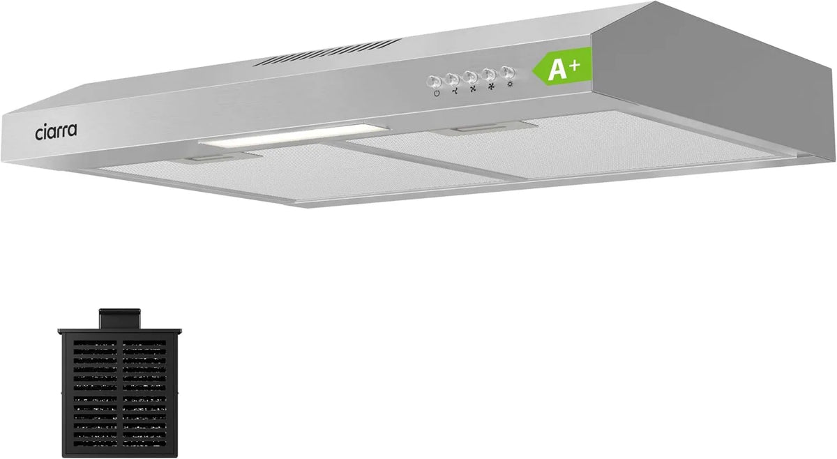 CIARRA CBCS6903D CBCF009 exaustor, 60cm, 220m3/h, classe energética A, exaustor de cozinha, evacuação e reciclagem, iluminação LED