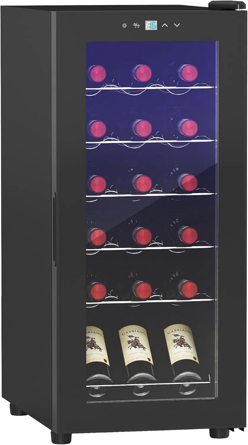 HOMCOM adega elétrica, 50 L, 18 garrafas, 5 a 18 °C, iluminação LED, toque, silencioso, preto, regulação de temperatura 5-18 °C, Frigorífico de vinho