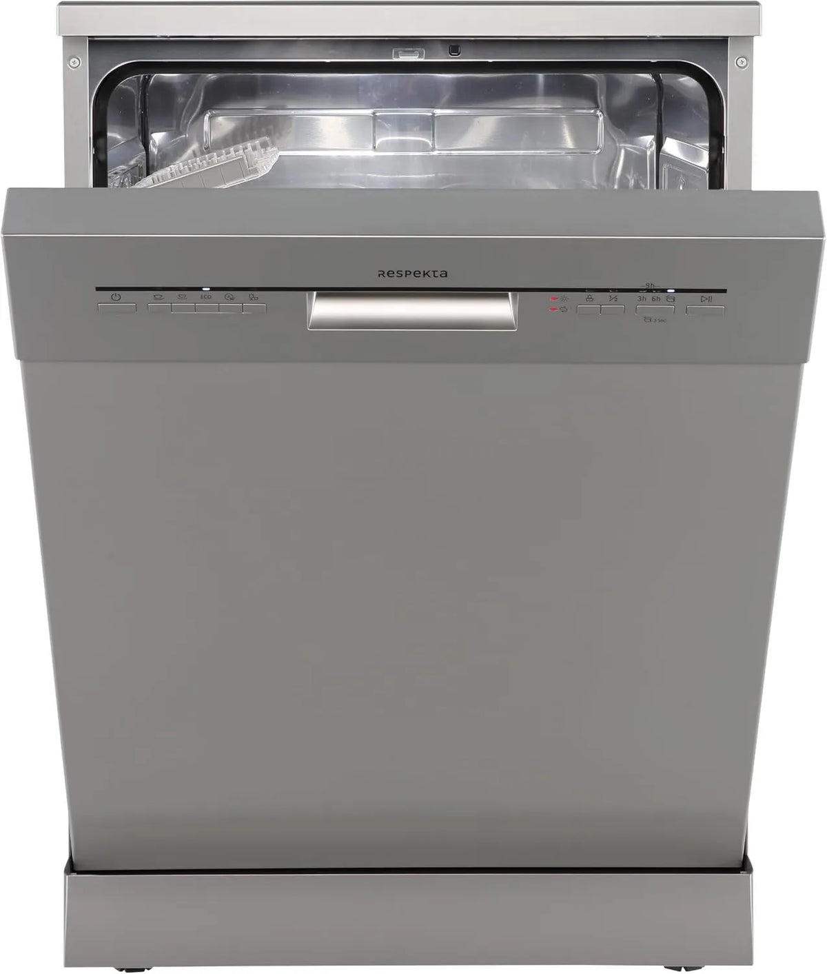 Respekta GPSS60SI-12 Máquina de lavar loiça, 60 cm, 5 programas, 49 dB, classe energética D, instalação gratuita, prata, início atrasado, abertura automática