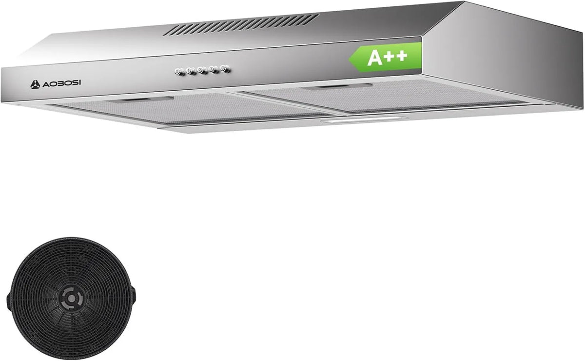 AAOBOSI exaustor, 60cm, 230m3/h, capa de cozinha, evacuação e reciclagem, iluminação LED, 3 velocidades, aço inoxidável, prata, 230m3, h Hood Sem