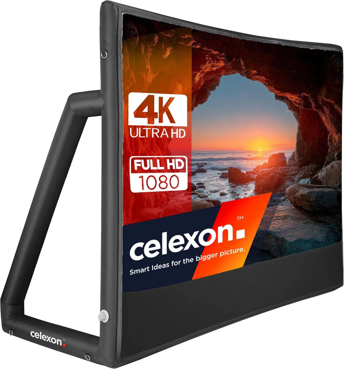 Produto 266x149cm 16:9, ecrã exterior celexon Economia inflável INF 120', Para visualização pública e projeção frontal ou traseira Full HD e 4K no jardim