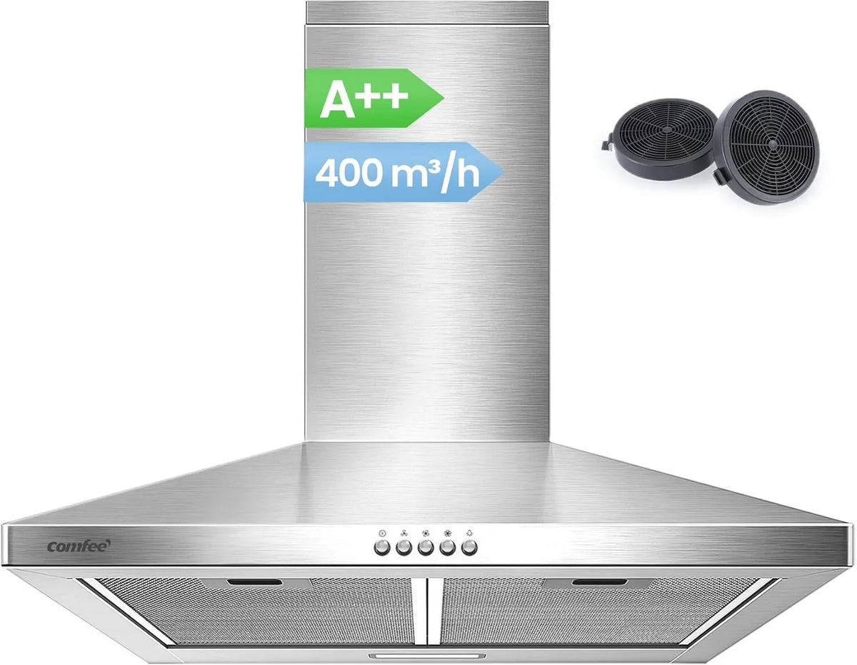 exaustor, 60 cm, 400 m3/h, capa de cozinha, Comfee' CH60A17EM400SS, instalação de parede, filtro de graxa lavável de 5 camadas