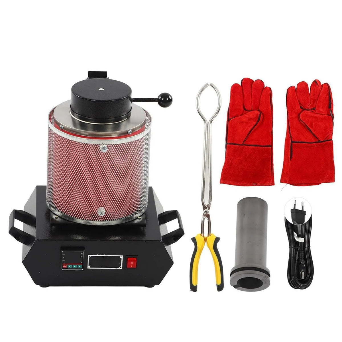 Ejoyous Forno elétrico, 2000 W, tomada UE, 3 kg de forno de fusão a ouro, forno de fusão automática com Creuset de grafite para metais preciosos, prata