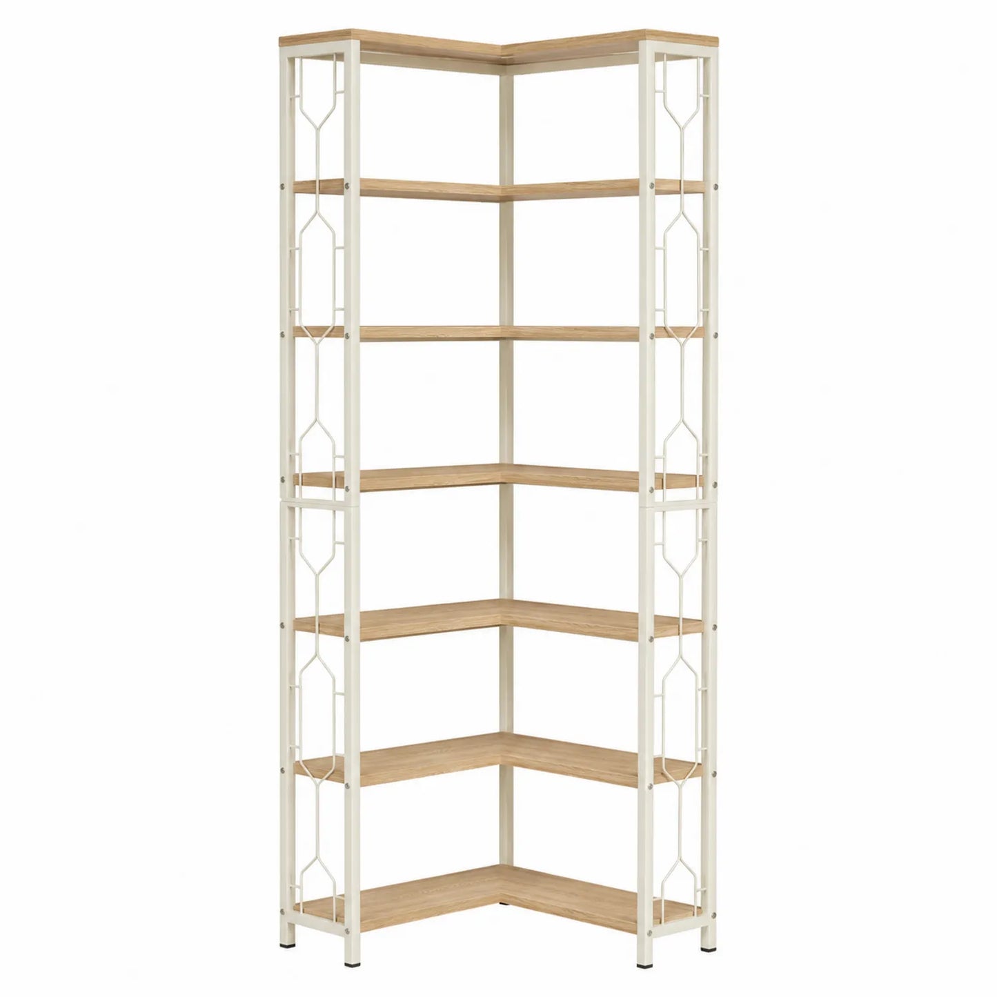 Estantería de esquina de metal y MDF 5 niveles 180 cm Blanco/Roble