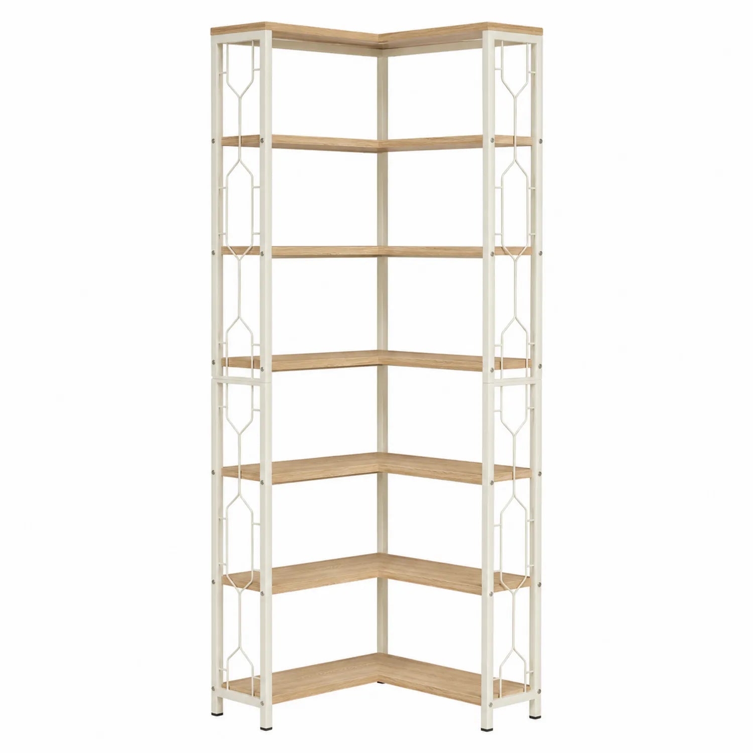 Estantería de esquina de metal y MDF 5 niveles 180 cm Blanco/Roble