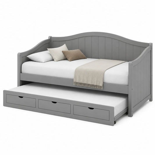 Cama nido de madera con almacenamiento y cama adicional gris