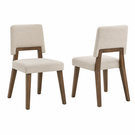 Conjunto de 2 Sillas de Madera y Tela Beige