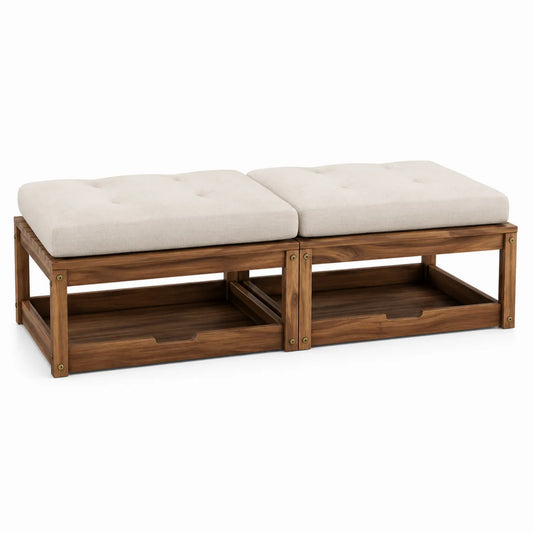 Banco de Exterior de Madera con Cojines Beige 120x60x30 cm