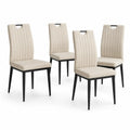Set de 4 Sillas de Comedor Tapizadas en Tela Beige con Patas de Metal Negro