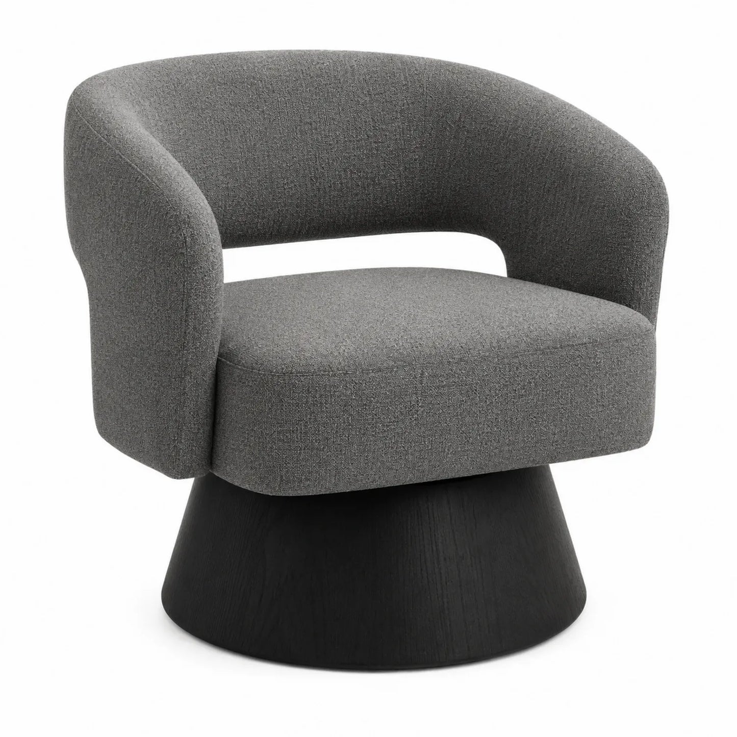 Silla de tela gris con base de madera negra, 75 cm de alto
