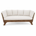 Sofá de exterior de madera de teca con cojines crema 200x85x75 cm