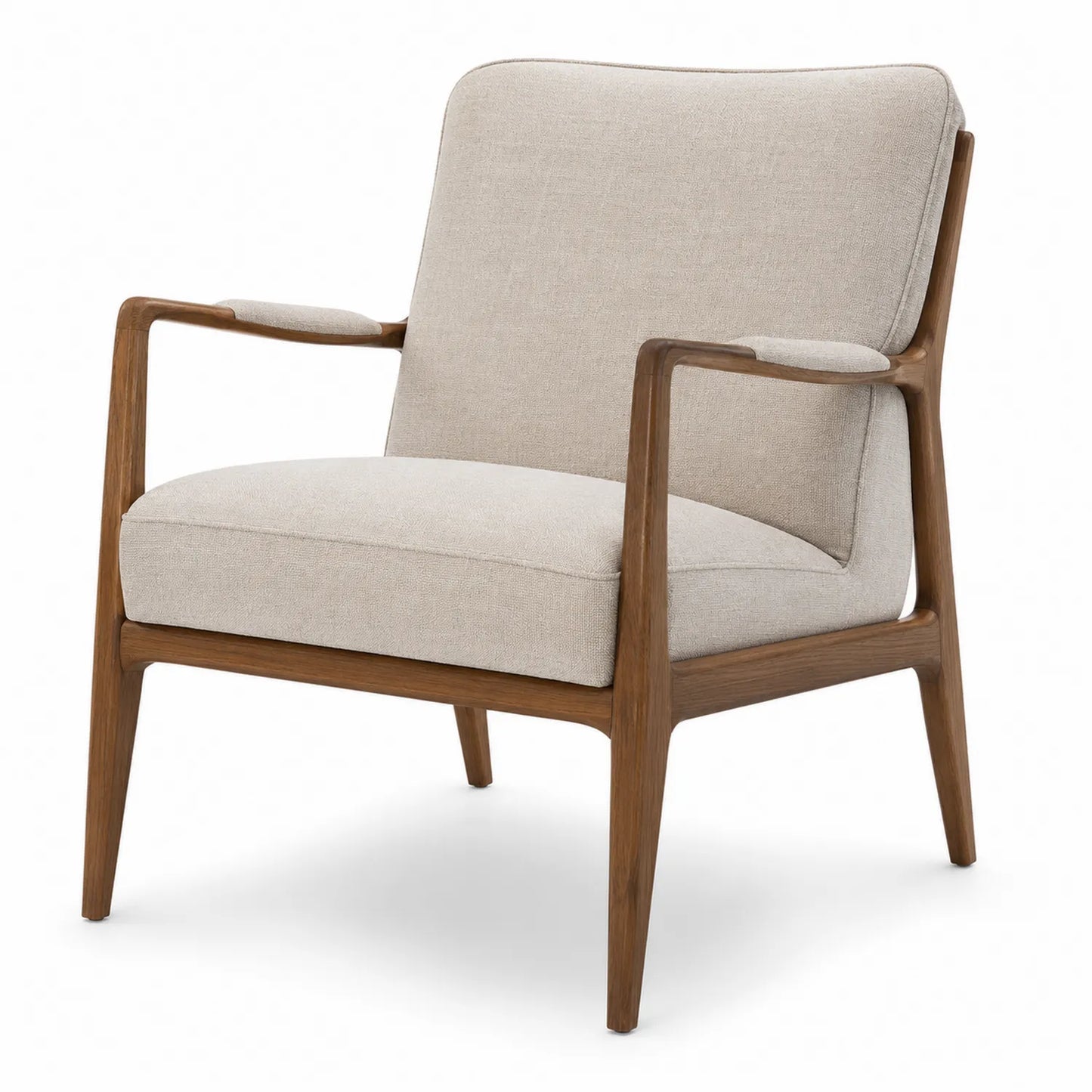 Silla de lino con estructura de madera de roble en color beige