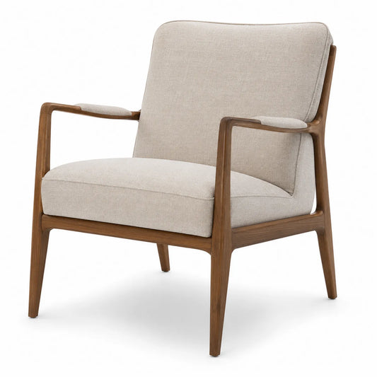 Silla de lino con estructura de madera de roble en color beige