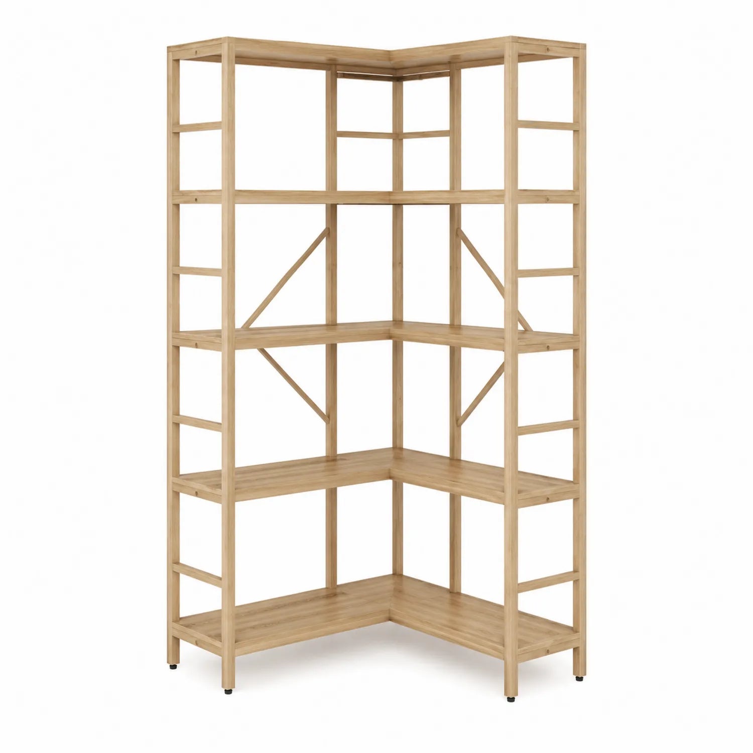 Estantería de esquina de madera maciza de 5 niveles 136x136x174 cm Marrón