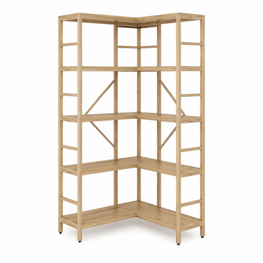 Estantería de esquina de madera maciza de 5 niveles 136x136x174 cm Marrón