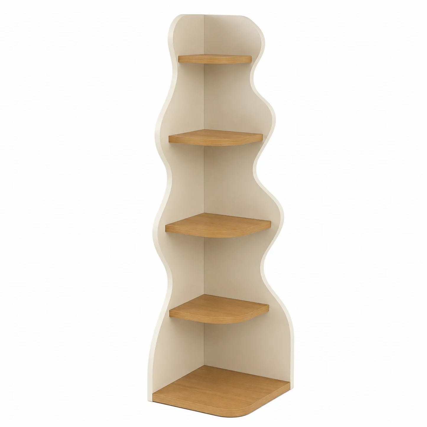 Estantería de esquina de MDF con 4 estantes beige y madera