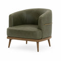 Sillón de cuero PU verde con base de madera