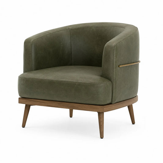 Sillón de cuero PU verde con base de madera