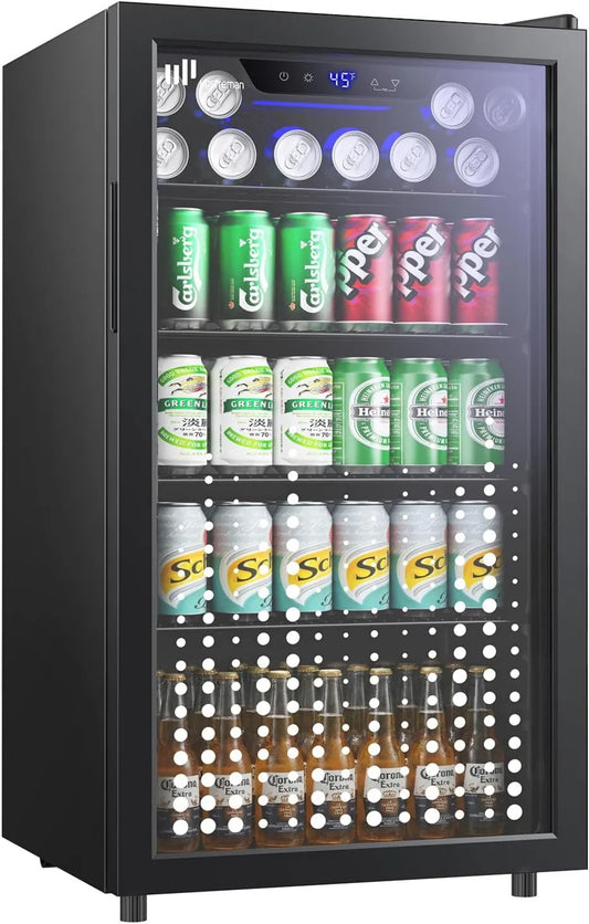 Upstreman Frigorífico, 91 L, vidro, removível, Bar, Mini Frigorífico Para 126 latas, Vinho e Refrigerante, Ideal para Casa, Secretária
