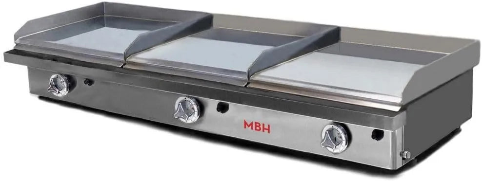 MBH - MAQUINARIA BAR HOSTELERÍA Produto Plancha de gás industrial três zonas 400 x 400 mm cromado duro para Fry Top hotel para cozinha profissional para bar e restaurante