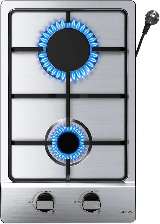 Cozinhador com forno, 3700 W, encastrado, grelha, ferro fundido, aço inoxidável, placa de gás 2 Lâmpadas inox, WEHIMO Placa de cozinha Gas 2 Lights, Grid Fonte
