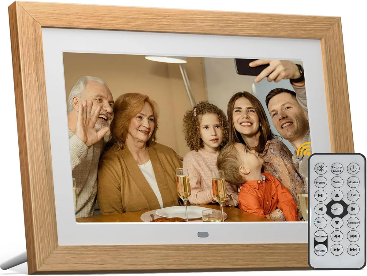 BWJBSW Produto sem moldura de foto digital WiFi com comando à distância, moldura fotográfica digital 10 polegadas, foto HD e vídeo ecrã, suporte de cartão SD 32GB